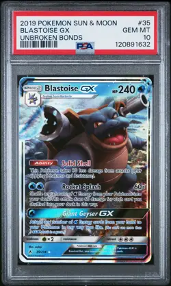 2019 POKEMON SUN & MOON UNBROKEN BONDS #35 BLASTOISE GX PSA 10 - Image 1