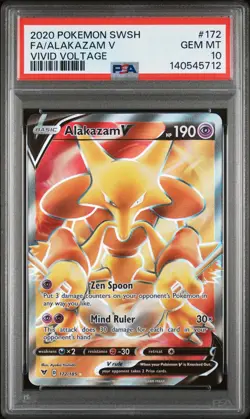 Pokemon Alakazam V (Full Art) 172/185 Swsh04: Vivid Voltage Holo PSA 10 - Image 1