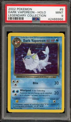 Pokemon Dark Vaporeon Legendary Coll. Holo Rare #9 PSA 9 Mint - Image 1
