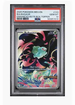 2025 POKEMON MEGA EVOLUTIONS ENG BULBASAUR ENHANCED BSTR BOX TOPPER PSA 10 - Image 1