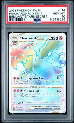 Pokemon Charizard VSTAR (Secret) 174/172 Swsh09: Brilliant Stars Holo PSA 10 - Image 1