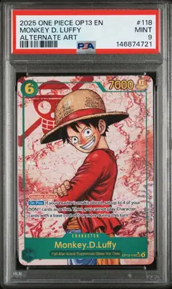 2025 ONE PIECE MONKEY D LUFFY OP13 118 CARRYING ON HIS WILL SEC ALT ART PSA 9 - Image 2