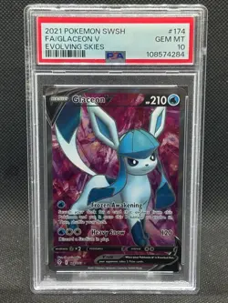 Pokemon Card PSA 10 Gem Mint Glaceon V Evolving Skies 2021 Holo 174/203 - Image 1