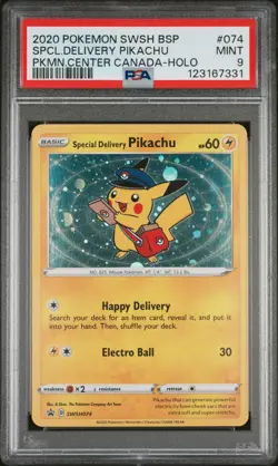 Pokemon Special Delivery Pikachu Holo 2020 Pokemon Center Canada Promo 074 PSA 9 - Image 1