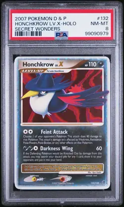 2007 Pokemon Diamond & Pearl Secret Wonders Honchkrow LV.X Holo #132/132 PSA 8 - Image 1
