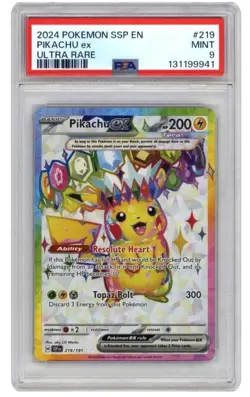 2024 Pokemon Pikachu ex 219/191 Sv08: Surging Sparks ULTRA RARE PSA 9 - Image 1