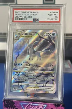 2023 POKEMON SWORD & SHIELD CROWN ZENITH #GG40 FULL ART/GLACEON VSTAR PSA 10 - Image 1