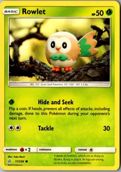 Rowlet 17/236 Common SM - Cosmic Eclipse LP Pokemon Card - Image 1