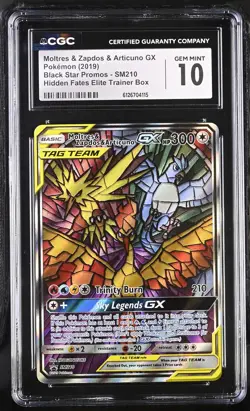 CGC 10 GEM MINT Moltres & Zapdos Articuno GX Black Star Promo SM210 Pokemon Card - Image 1