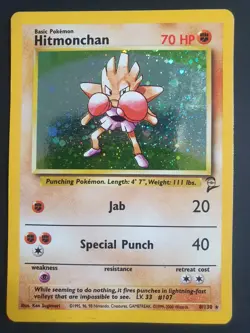 Hitmonchan 8/130 Holo - Base Set 2 - Pokemon Card - Moderately Played - Image 1