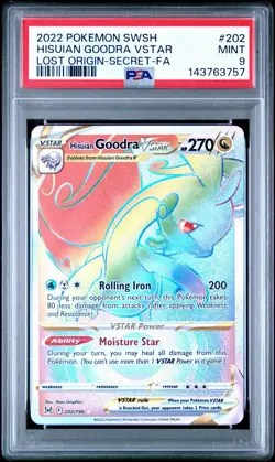 2022 Pokemon Lost Origin Hisuian Goodra VSTAR Rainbow Secret #202/196 PSA 9 - Image 1