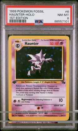 1999 Pokemon Fossil - Haunter Holo 1st Edition 6/62 PSA 8 - Image 1