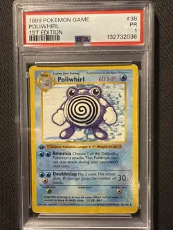 PSA 1 Poliwhirl Pokemon Base Set First Edition Shadowless Pop 4 - Image 1