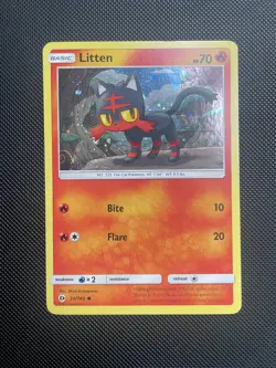 Litten 24/149 Sun & Moon Cosmos Holo Rare Pokemon Card LP - Image 1