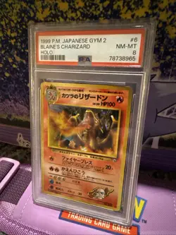 1999 Pokemon Japanese Gym 2 Blaine's Charizard Holo PSA 8 - Image 1