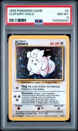 1999 Pokemon Clefairy 005/102 Base Set Holo PSA 8 - Image 1