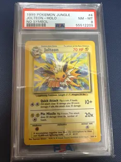 117916204 Jolteon 1999 Pokemon Jungle No Symbol ERROR Holo #4/64 PSA 8 - Image 1