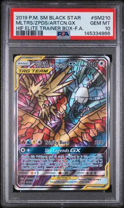 Moltres Zapdos Articuno GX SM210 Pokemon Hidden Fates Stained Glass Birds PSA 10 - Image 1