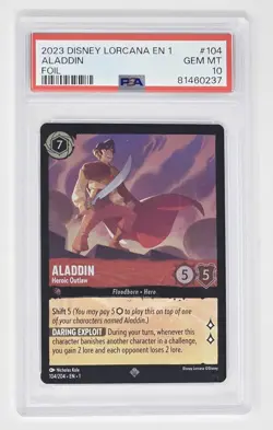 Aladdin "Heroic Outlaw" (104/204) PSA 10 (2023) Disney Lorcana Super Rare Foil - Image 1