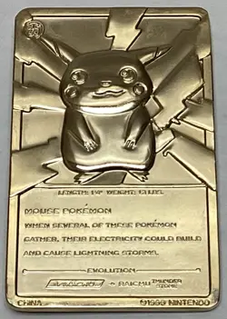 Vintage Pokemon 1999 PIKACHU Burger King Promo 23k Gold Plated Trading Card - Image 2