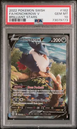 2022 Pokemon Brilliant Stars Full Art Honchkrow V 162/172 Alt Art PSA 10 - Image 3