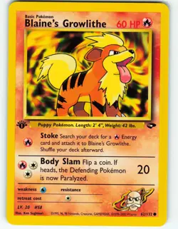 Blaine's Growlithe - 1st Edition - 62/132 Gym Challenge - Pokemon TCG - 2000 - Image 1