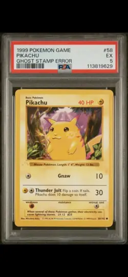 1999 POKEMON GAME #58 PIKACHU GHOST STAMP ERROR - Image 1