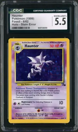 1999 Pokemon Fossil Unlimited Haunter Stain Error Holo Rare 6/62 CGC 5.5 - Image 1