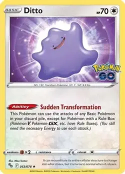 Moderately Played, English - 1 x Pokemon Ditto - 053/078 - Holo Rare Pokemon Go - Image 1
