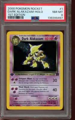 PSA 8 NM-MT Pokemon Dark Alakazam Team Rocket 1st Edition Holo 1/82 - Image 1