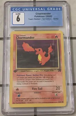 CGC 6 EX/NEAR MINT 2000 Charmander Team Rocket 1st Edition 50/82 - Image 1