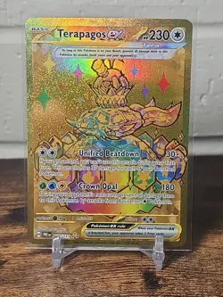 Pokemon TCG Terapagos EX Prismatic Evolutions Holo Hyper Rare Gold Card 180/131 - Image 1