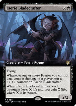 Faerie Bladecrafter (Extended Art) [Wilds of Eldraine Commander] Magic MTG - Image 1