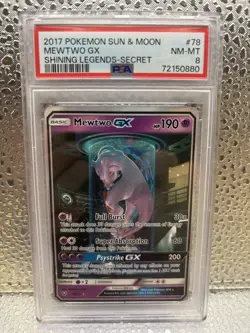 2017 POKEMON SUN & MOON SHINING LEGENDS SECRET #78 MEWTWO GX PSA 8 - Image 1