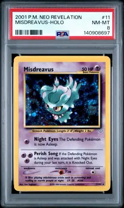 2001 Pokemon Misdreavus 11/64 Neo Revelation Holo PSA 8 - Image 1