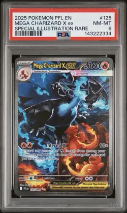 2025 POKEMON PFL EN-Phantasmal Flames #125 Mega Charizard X EX PSA 8 - Image 1
