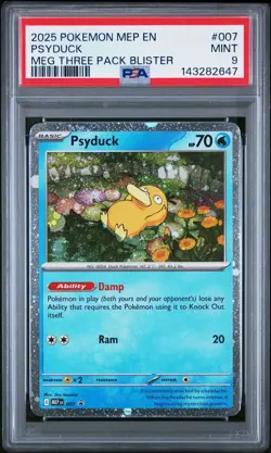2025 Pokemon MEP Psyduck PSA 9 Black Star Promo ME Mega 7 007 * SWIRL * - Image 1