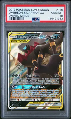 2019 POKEMON SUN & MOON UNIFIED MINDS #125 UMBREON & DARKRAI GX PSA 10 - Image 1