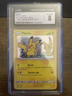 Pokemon TCG Team Up PROMO Pikachu #SM162 GRADED CGC 8 - Image 1