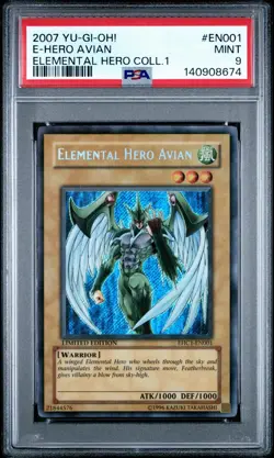 2007 Yu-Gi-Oh! Elemental HERO Avian EHC1 Limited Edition Secret Rare PSA 9 - Image 1