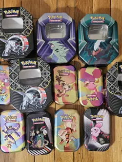 Pokemon Tin Lot of 15 Assorted Sizes EMPTY Metal Tin Card Storage - Image 3