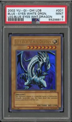2002 YU-GI-OH! LOB-LEGEND OF BLUE EYES WHITE DRAGON PSA 9 UNLIMITED TCG CARD - Image 1