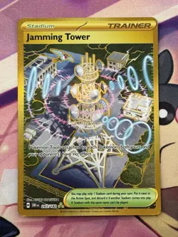 Pokemon Jamming Tower Hyper Rare Gold Trainer Full Art 243/182 Destined Rivals - Image 1