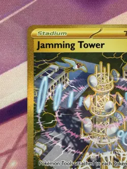 Pokemon Jamming Tower Hyper Rare Gold Trainer Full Art 243/182 Destined Rivals - Image 2