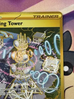 Pokemon Jamming Tower Hyper Rare Gold Trainer Full Art 243/182 Destined Rivals - Image 3