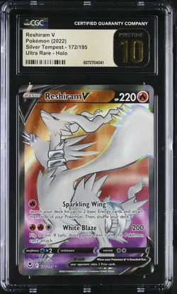 CGC Pristine 10 Reshiram V 172/195 Ultra Rare Silver Tempest Pokemon Card - Image 1