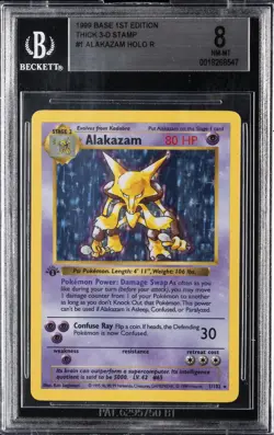 1999 POKEMON BASE SET 1ST ED THICK STAMP #1 ALAKAZAM BGS 8 - Image 1