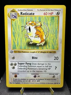 Pokemon TCG WOTC 1st Edition Base Set Raticate 40/102 Uncommon Gray Stamp LP! - Image 1