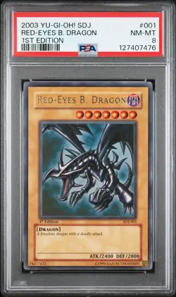 PSA 8 Yu-Gi-Oh! Red Eyes Black Dragon SDJ-001 1st Edition 2003 - New Cert - Image 1