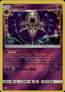 Lunala Holo Rare SM Cosmic Eclipse 102/236 Psychic Reverse Holo Pokemon Card - Image 1